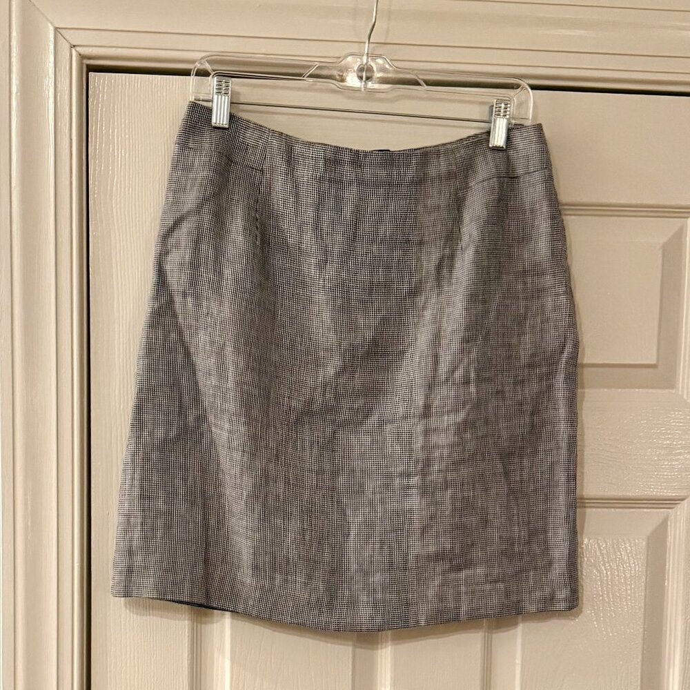 Talbots Black & White Check Irish Linen Skirt, Size 10
